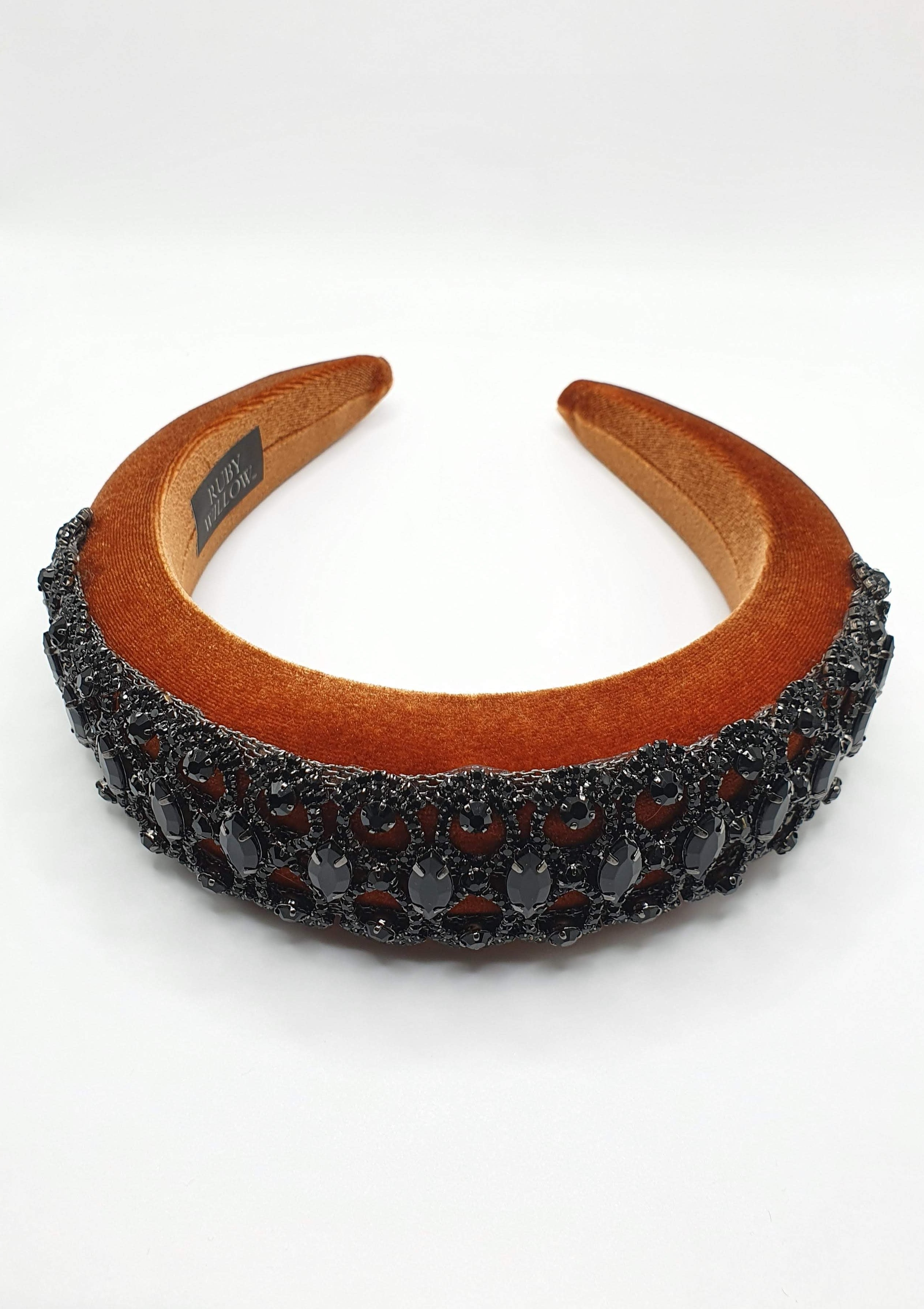 Seraphina - Cognac Luxury Black Crystal Hairband