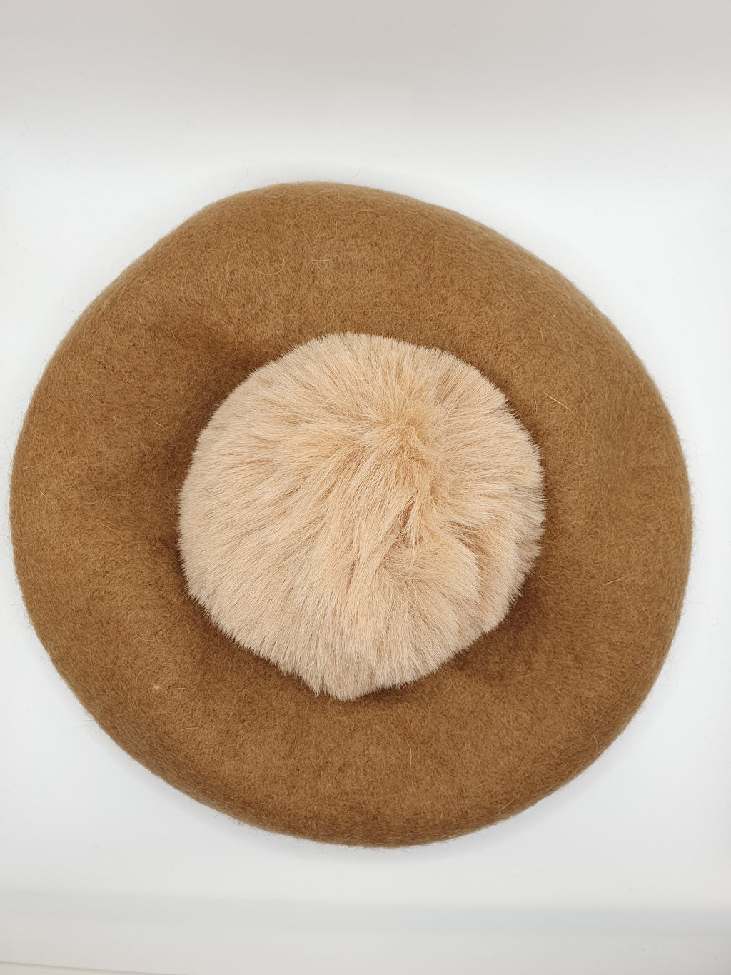 Ella - Camel/Cream Beret With Pompom
