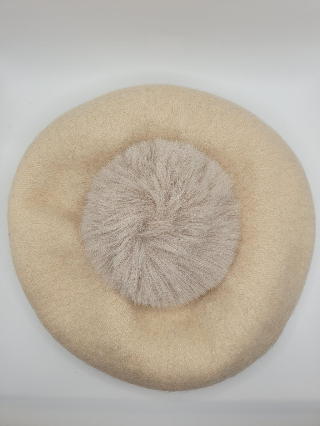 Ella - Cream Beret With Pompom