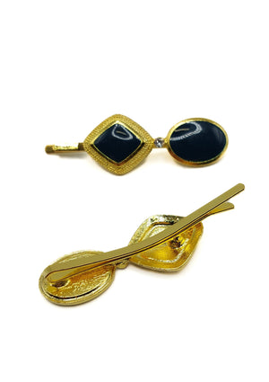 Mabel - Navy & Gold Oval Hair Slides