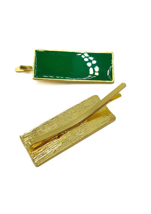 Ada - Emerald Green/Gold Rectangle Enamel Hair Slides