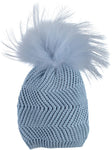 Zig Zag Pom Pom Hat – Pale Blue 6-12 Months