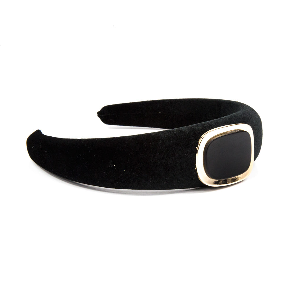 Estella - Black/Gold Design Padded Hairband 4cm