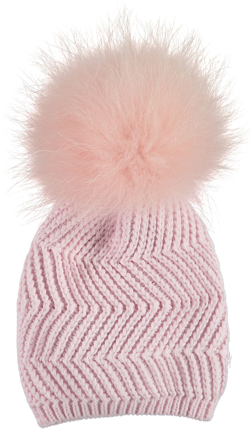 Zig Zag Pom Pom Hat – Pale Pink 0-3 Months