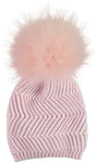 Zig Zag Pom Pom Hat – Pale Pink 0-3 Months