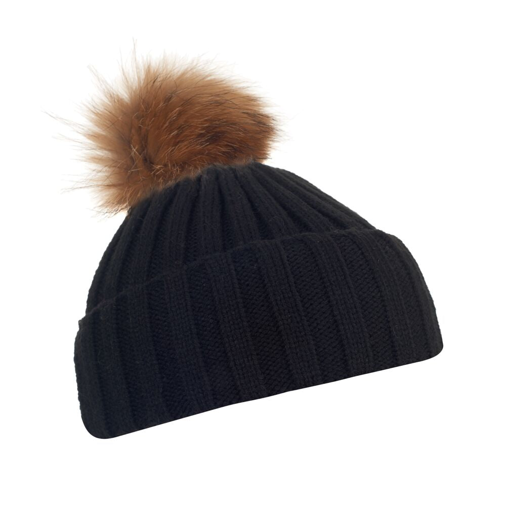 Ribbed Pom Pom Hat – Black/Natural S/M