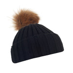 Ribbed Pom Pom Hat – Black/Natural S/M