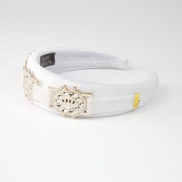Hettie - White Crown Velvet Buckle Hairband