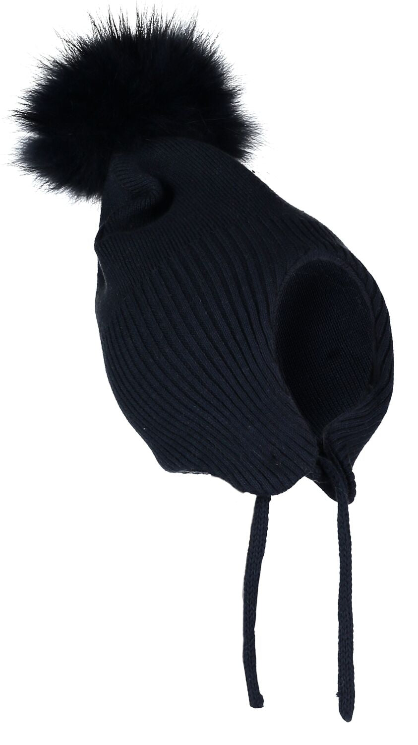 Pom Pom Hat With Ties - Navy 2-4 Years