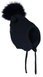 Pom Pom Hat With Ties - Navy 2-4 Years