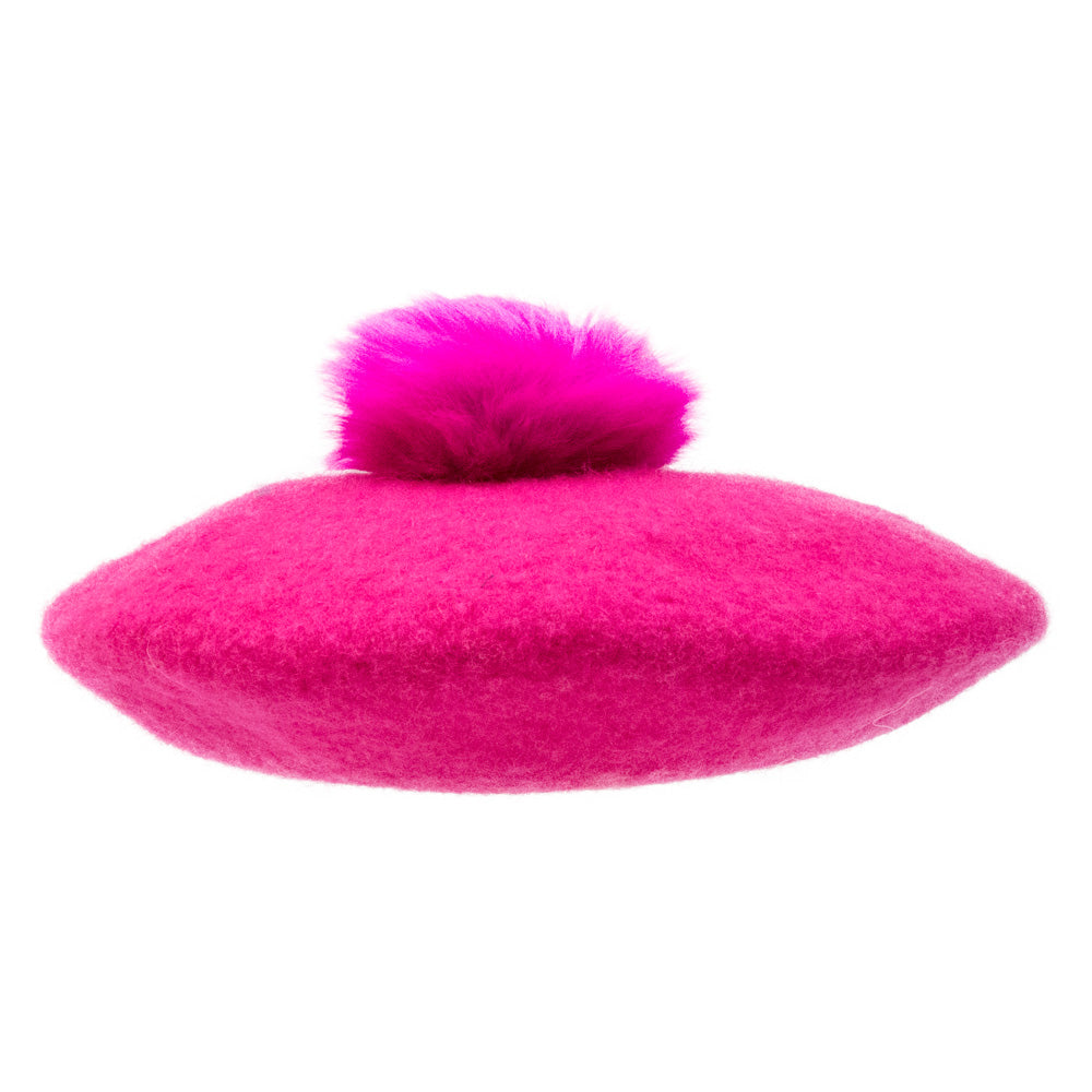 Ella - Deep Pink Beret With Pompom