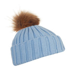 Ribbed Pom Pom Hat - Pale Blue/Natural S/M