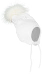 Pom Pom Hat With Ties - White 6-12 Months