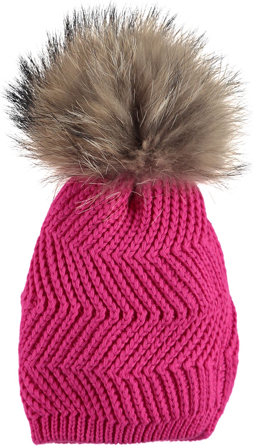 Zig Zag Pom Pom Hat – Bright Pink/Natural 6-12 Months