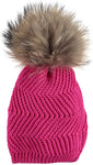 Zig Zag Pom Pom Hat – Bright Pink/Natural 6-12 Months
