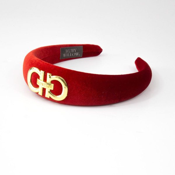 Valeska - Red RW Gold Buckle Velvet Hairband 4cm