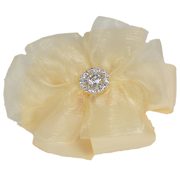Lily - Small Cream Ribbon Diamante Bow