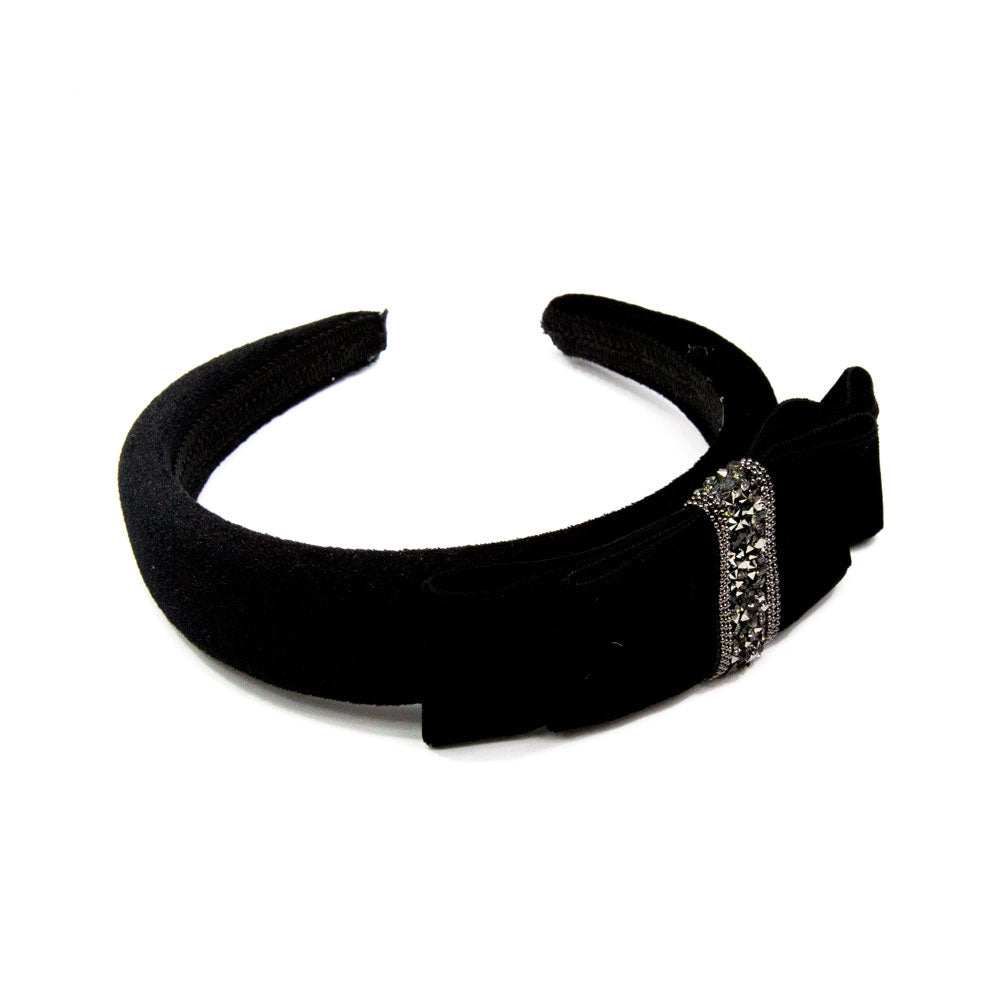 Hannah - Black Velvet Crystal Bow Hairband