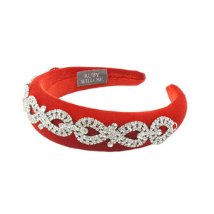 Arabella - Red Crystal (Silver) Chain Velvet Padded Hairband