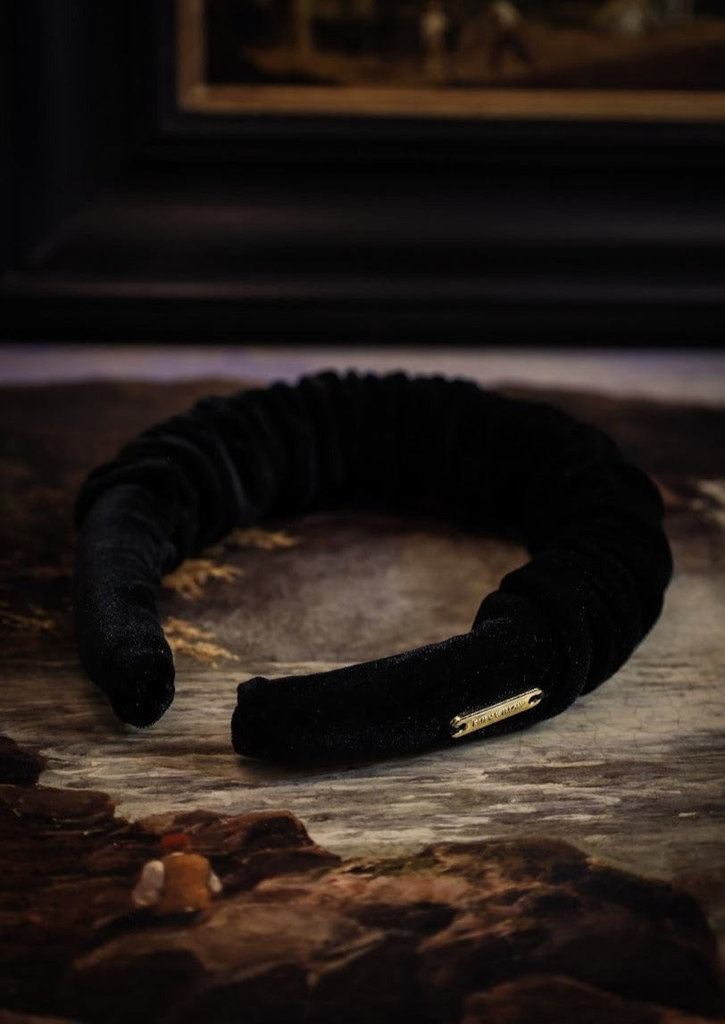 Clemency - Black Velvet Ruched Hairband