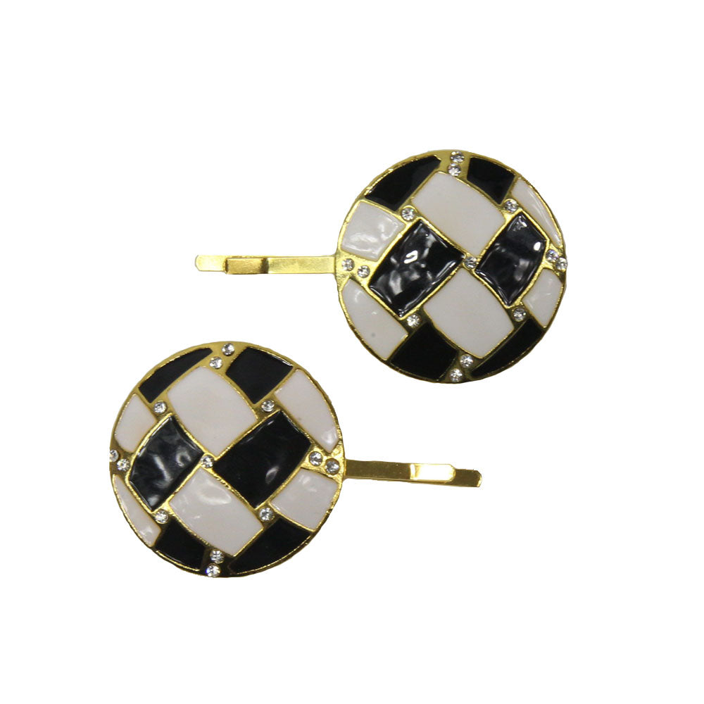 Demi - Black & White Round Crystal Hair Slides