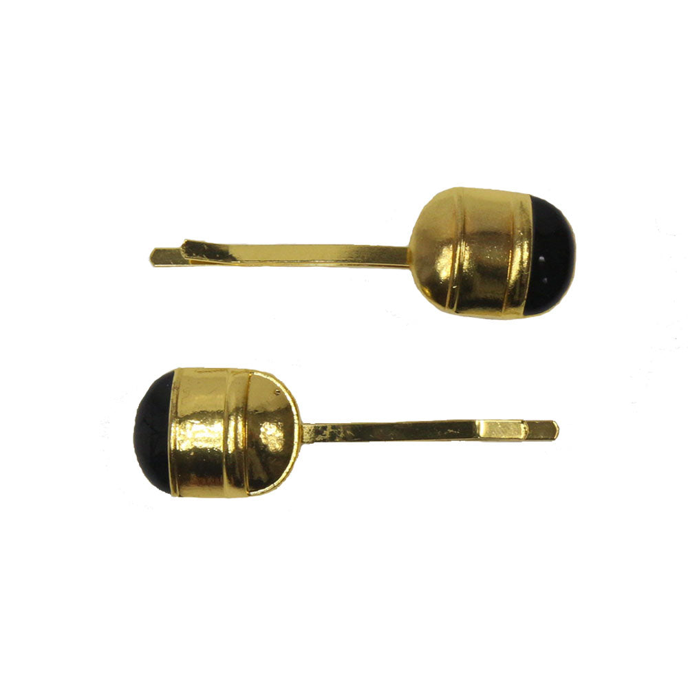 Elsie - Black & Gold Barrel Hair Slides