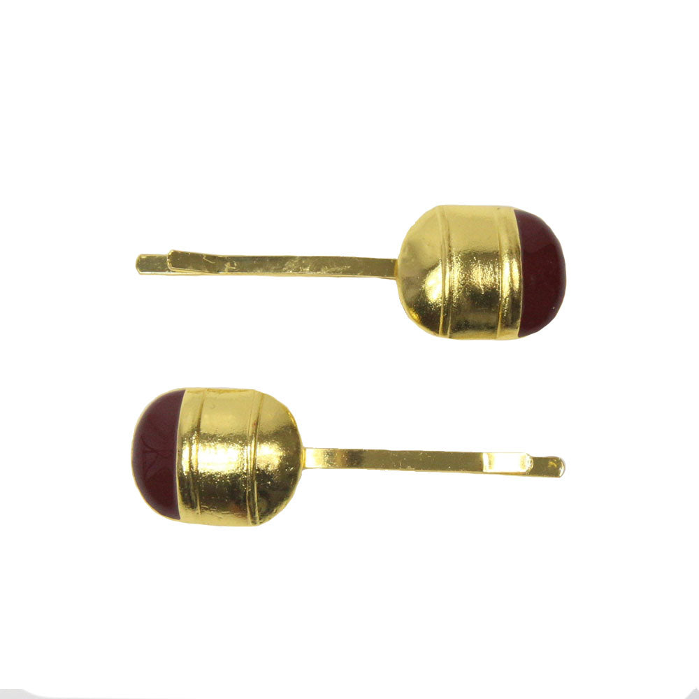 Elsie - Wine Red & Gold Barrel Hair Slides