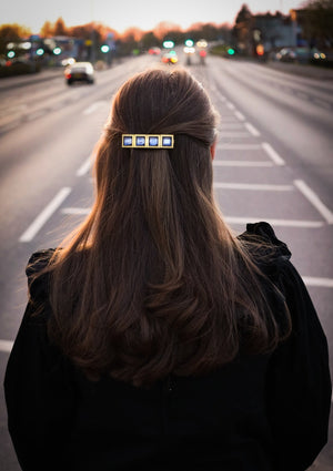 Erica - Navy Crystal Squares Barrette