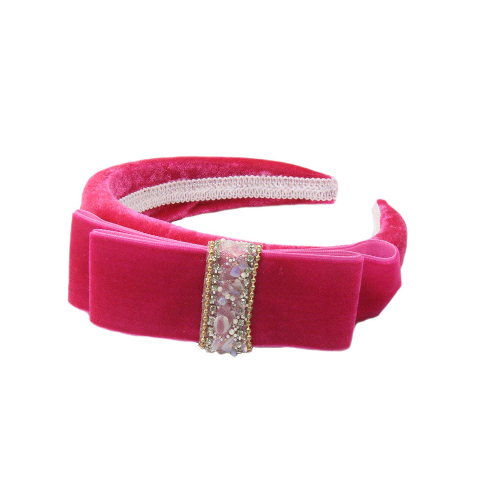 Hannah - Pink Velvet Crystal Bow Hairband