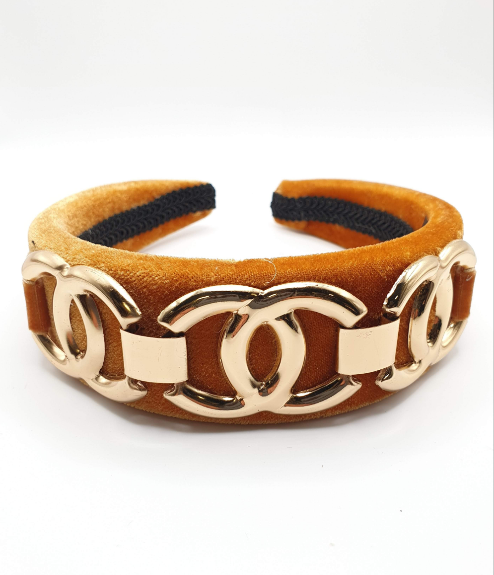 Gloria - Burnt Orange Circle Chain Velvet Hairband