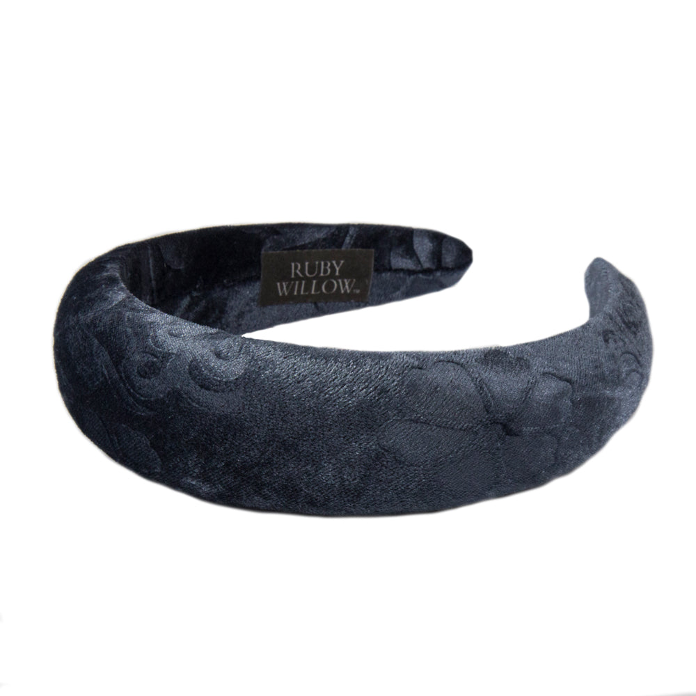 Cressida - Grey Patterned Velvet Hairband 4cm