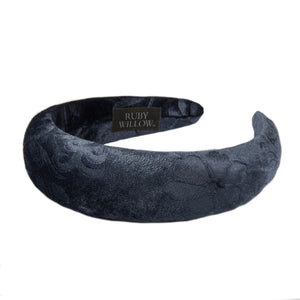 Cressida - Grey Patterned Velvet Hairband 4cm
