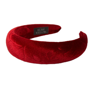 Cressida - Red Patterned Velvet Hairband 4cm