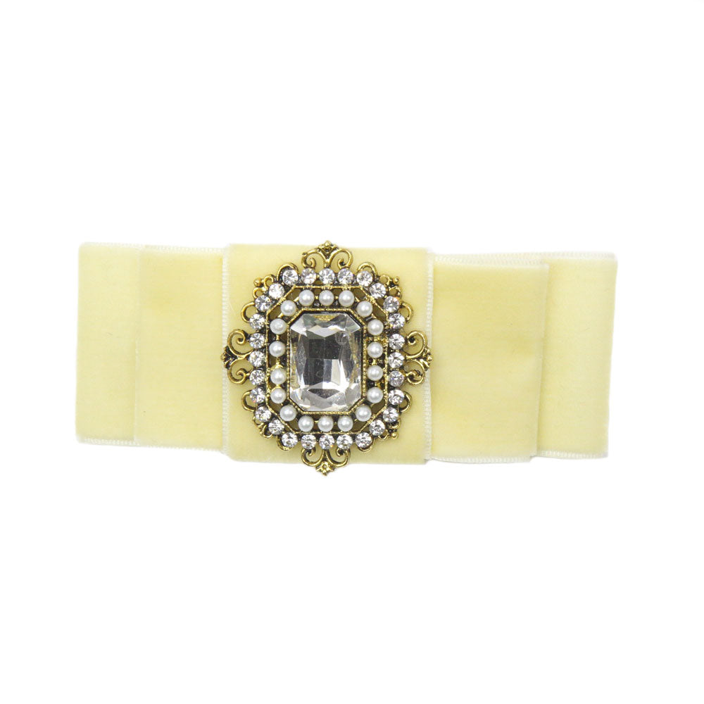 Grace - Cream Velvet Diamante Crocodile Hair Clip