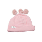 Fine Cotton Knit Hat Triple Pom Pom – Pale Pink 6-12 Months