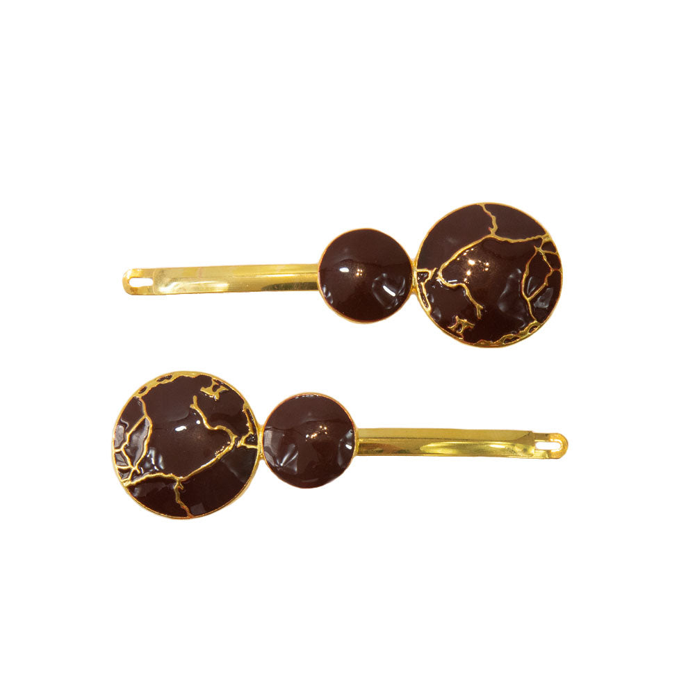 Alice - Wine Red Marble Circle Hair slides