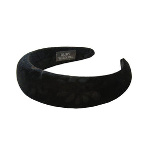 Cressida - Black Patterned Velvet Hairband 4cm