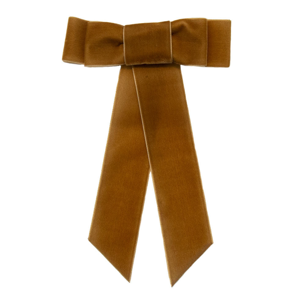 Heidi - Cognac Velvet Bow Hair Clip With Ties