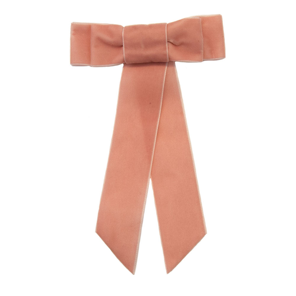 Heidi - Dusky Pink Velvet Bow Hair Clip With Ties