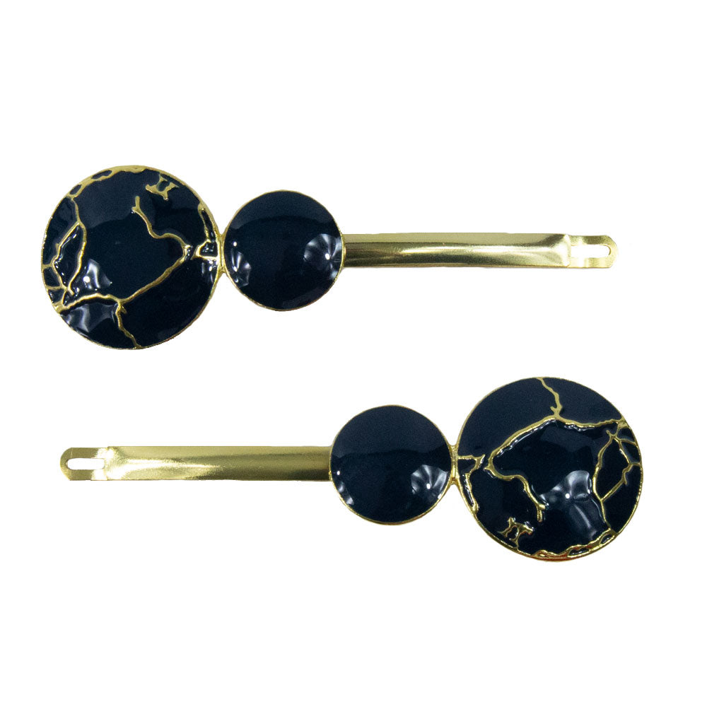 Alice - Navy Marble Circle Hair slides