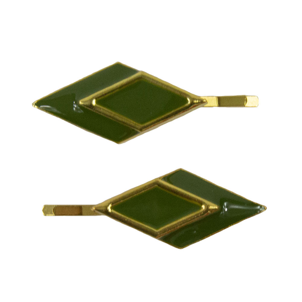 Eva - Olive & Gold Enamel Hair Slides