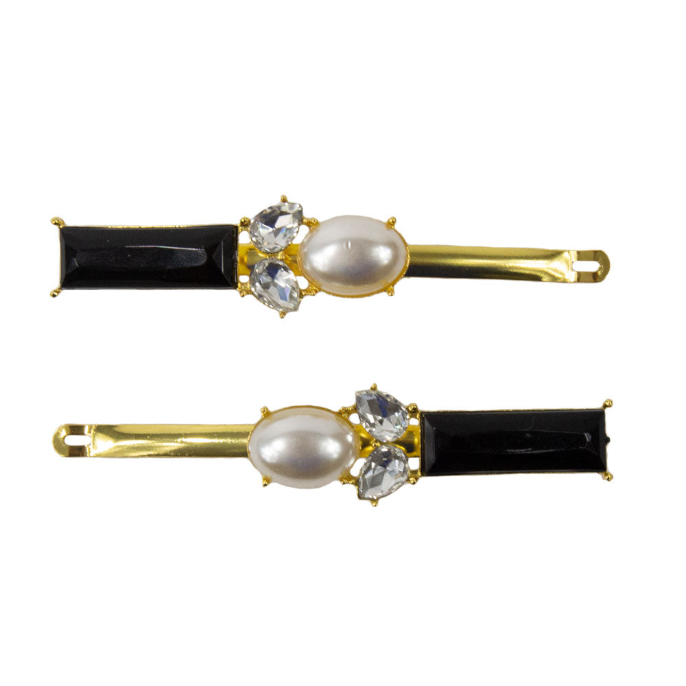 Emilia - Black Long Gem Hair Slides