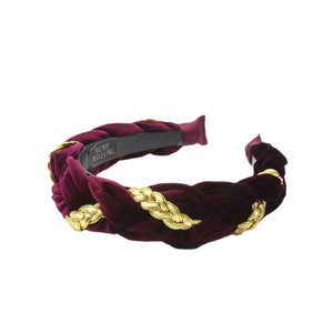 Kyria - Wine/Gold Velvet Plaited Hairband