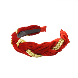 Kyria - Red/Gold Velvet Plaited Hairband