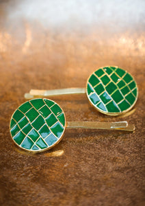 Macie - Emerald Green Honeycomb Disc Hair Slides