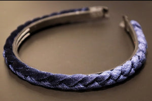 Kara - Navy Narrow Plaited Velvet Hairband
