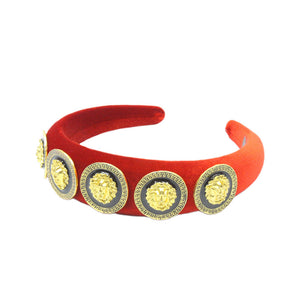Vittori - Red Lionhead Velvet Padded Hairband 4cm