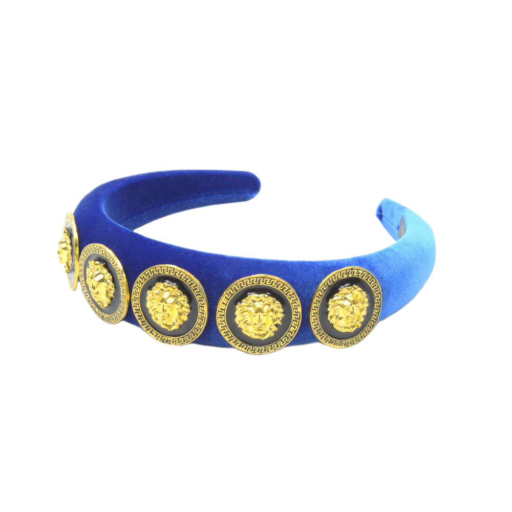 Vittori - Royal Blue Lionhead Velvet Padded Hairband 4cm