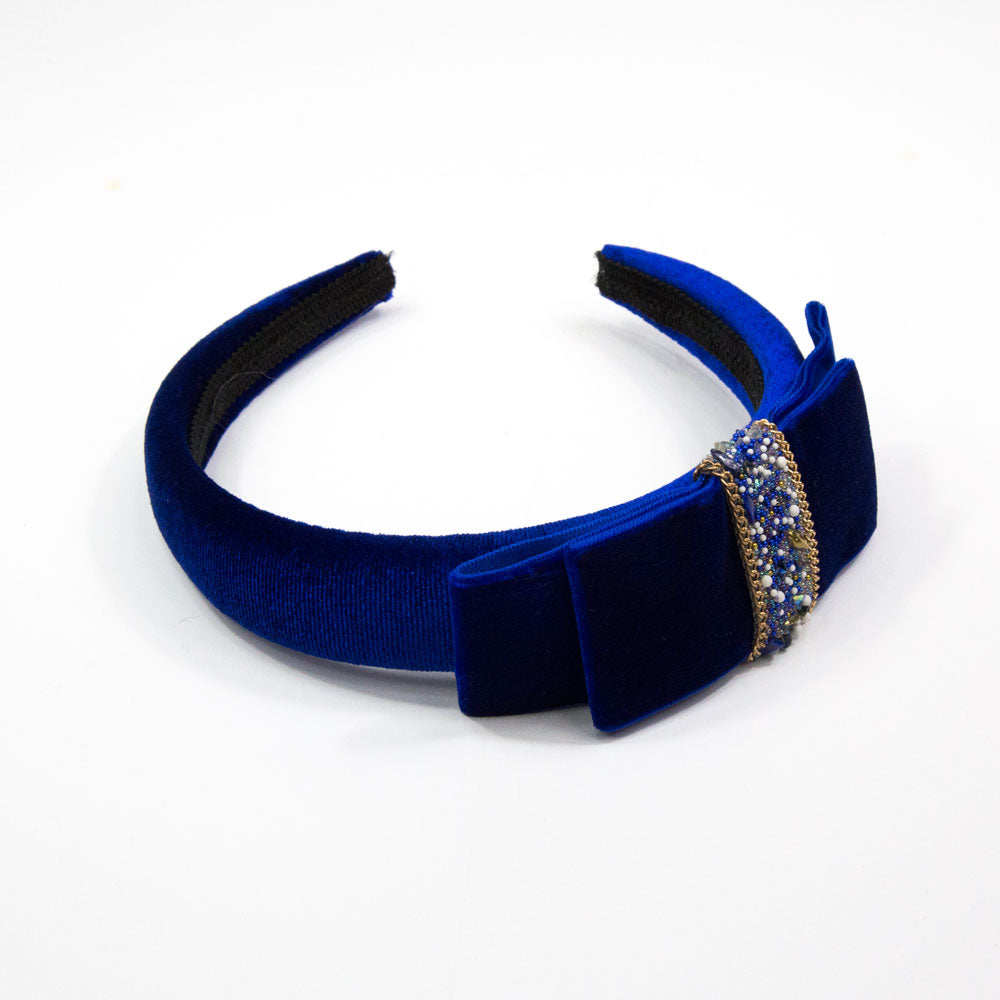 Hannah - Royal Blue Velvet Crystal Bow Hairband