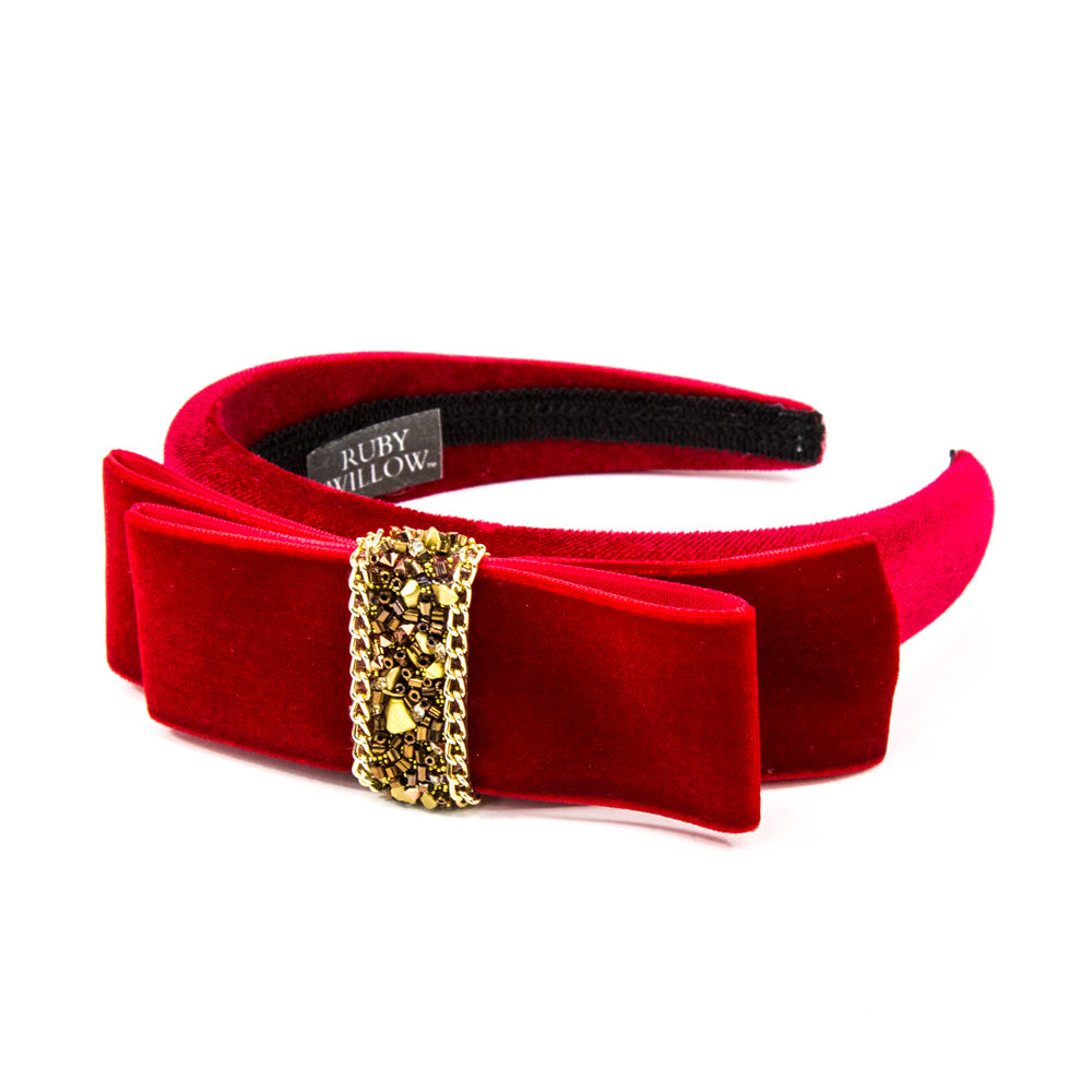 Hannah - Red Velvet Crystal Bow Hairband